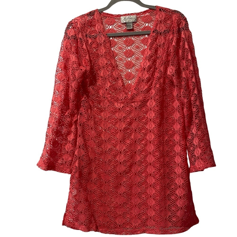 Chelsea28 Red Crochet Swim Coverup Tunic
